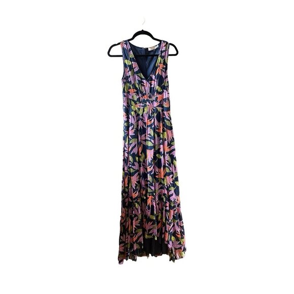 Ramy Brook Miles Floral Maxi Dress Navy High-Low V-Neck Sleeveless Size 4 - Picture 8 of 12